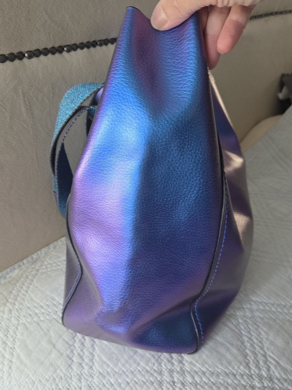 Coach Iridescent Purple-Blue Leather Tote - Picture 5 of 9